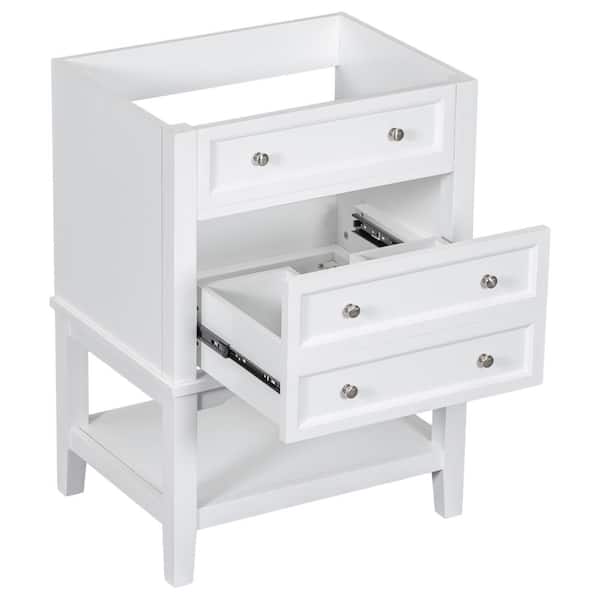 cadeninc 23.6 in. W x 17.9 in. D x 33 in. H Bath Vanity Cabinet without Top in White, Base Only, with Drawer and Open Shelf