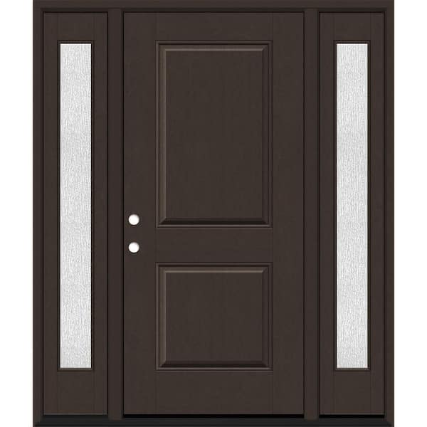 Regency 64 in. x 80 in. 2P Squaretop RHIS Hickory Stain Mahogany Fiberglass Prehung Front Door with Rain12in. SLs 6-9/16
