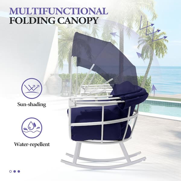 Crestlive Products White Aluminum Classic Outdoor Egg Lounge Chair with  Navy Blue Cushion and Navy Blue Sun Shade Cover CL-DC020WNN - The Home Depot