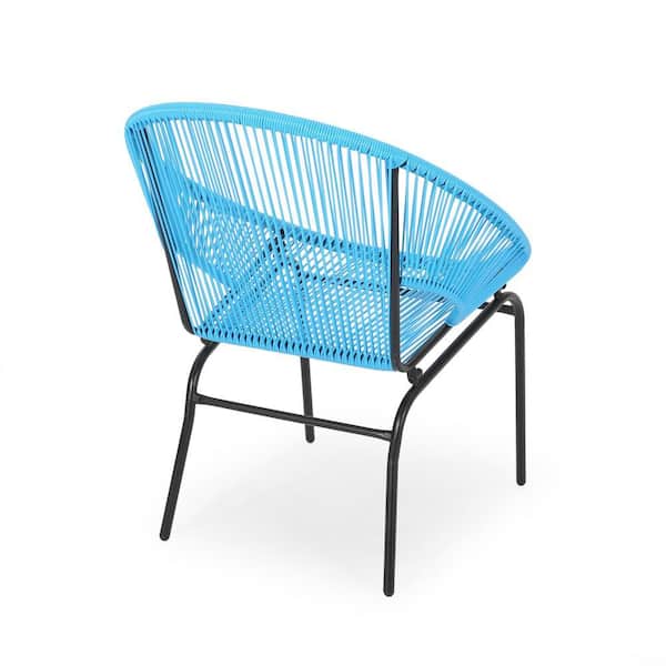 Blue Metal Rattan Outdoor Lounge Chairs, Patio Weave Club Chairs