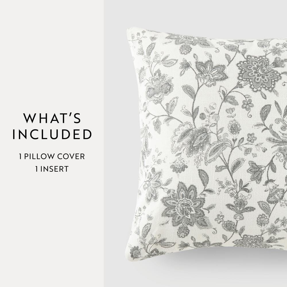 Gray Floral Cotton Square Throw Pillow Set