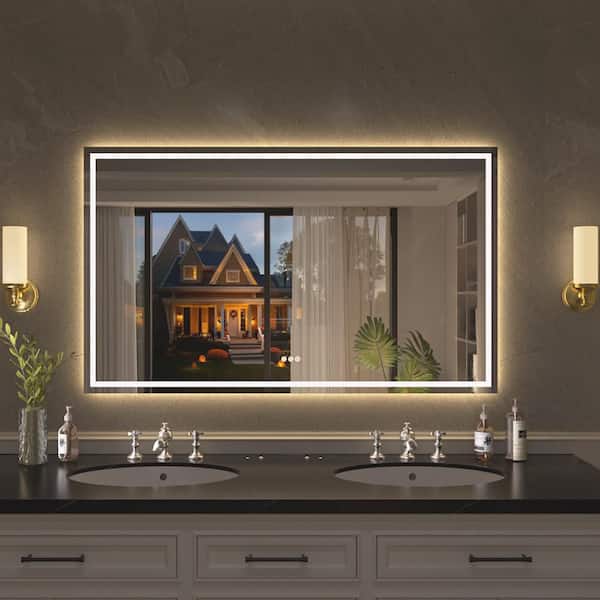 Flicker 60 in. W x 36 in. H Rectangular Frameless Anti-Fog LED Dimmable Wall Bathroom Vanity Mirror in Polished Crystal