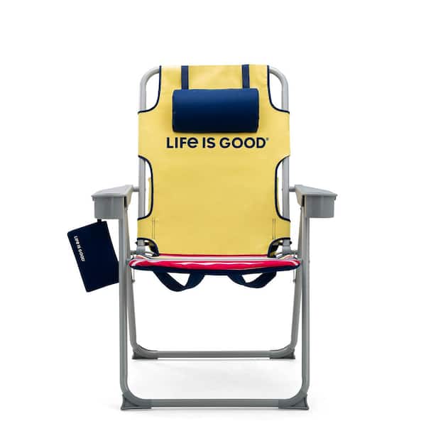 Life Is Good Grey and Daisy Yellow Aluminum Outdoor Backpack Lawn Chair
