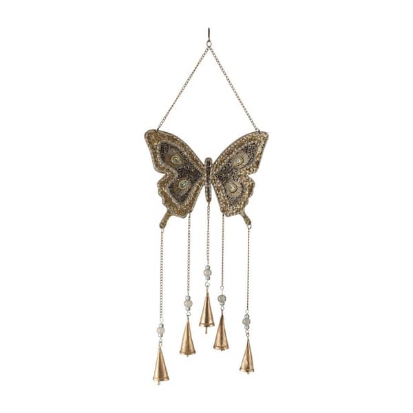 Gold 24 in. Metal Mosaic Butterfly Hanging Windchime