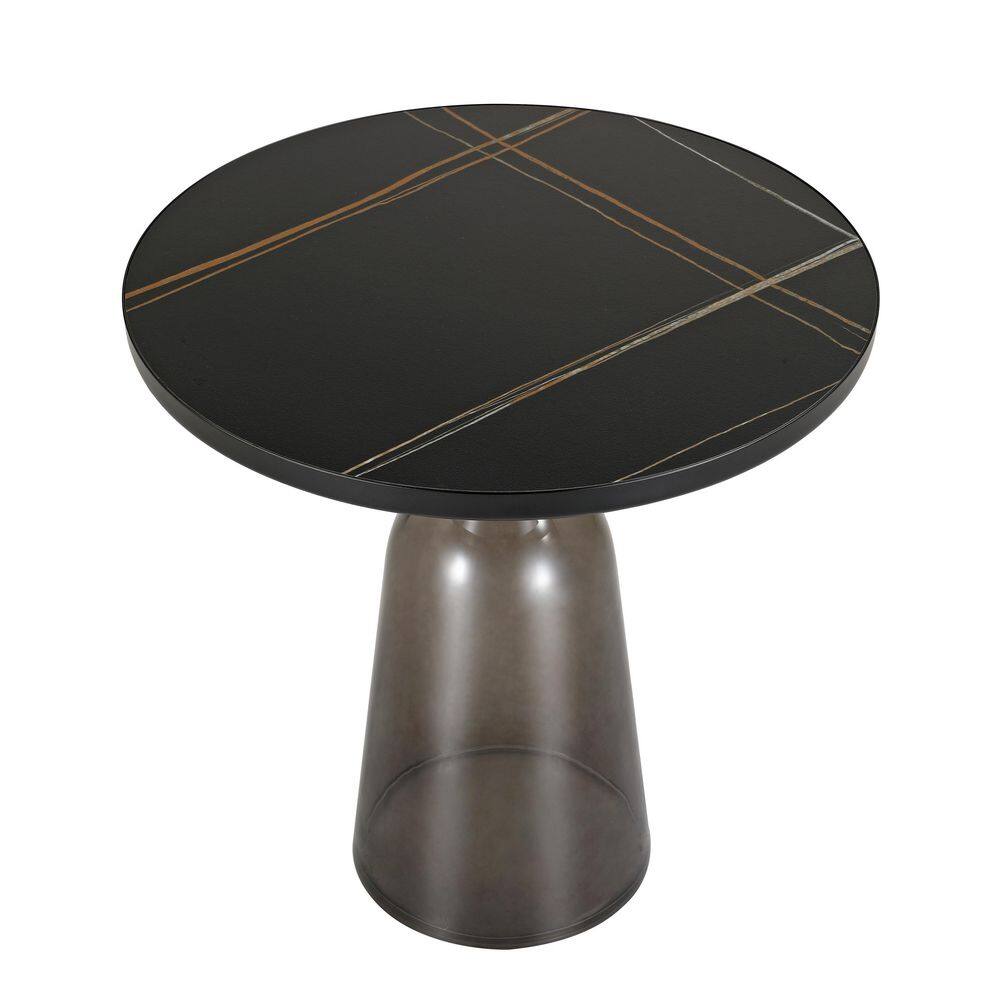Modern Black and Grey Glass Round Side Table
