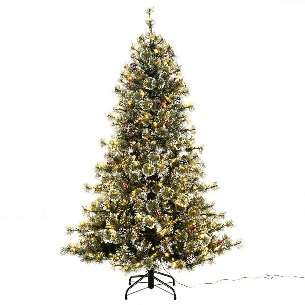 Costway 6 ft. Green PreLit Artificial Christmas Tree with 360° Quick Power Connector 598 Pine Needles