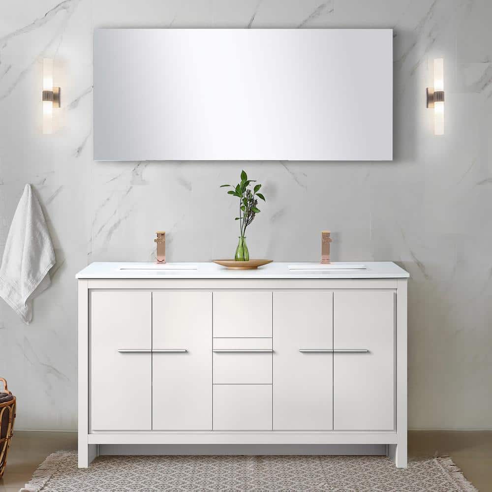 Clairo 60 in. W x 20 in. D White Double Bath Vanity with Cultured Marble Top, Rose Gold Faucet Set and 55 in. Mirror price history on PriceWatchPro