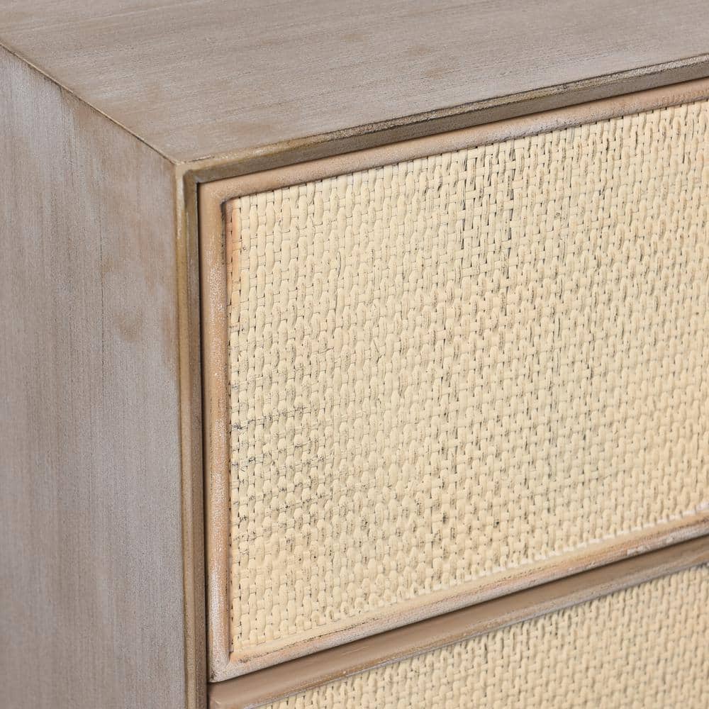 Mid-Century Light Bisque Chest with Woven Cane Drawers