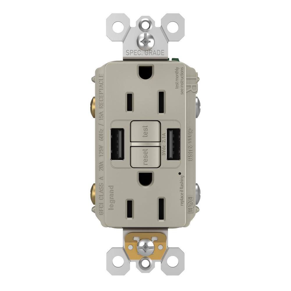 radiant 15 Amp 125-Volt Tamper Resistant Self-Test GFCI Duplex Outlet with Type A/A USB, Nickel price history on PriceWatchPro