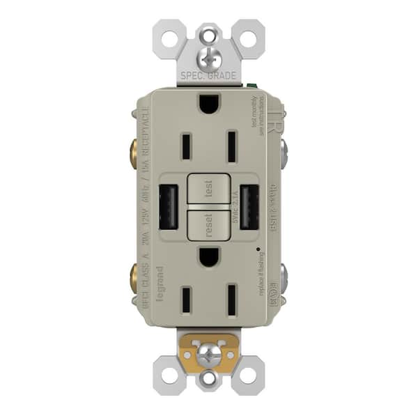 Legrand radiant 15 Amp 125-Volt Tamper Resistant Self-Test GFCI Duplex Outlet with Type A/A USB, Nickel