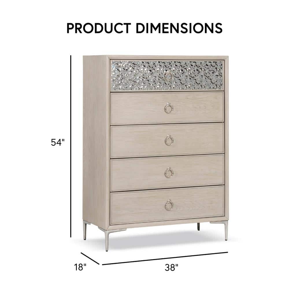 Natural Oak Vertical Chest with Hammered Stainless Steel Accent