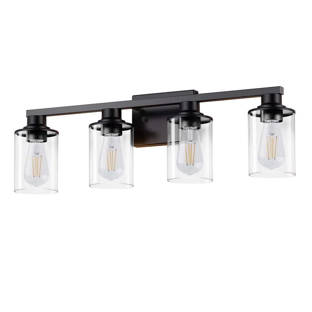 27.17 in. 4-Light Black Vanity Light with Clear Globe Glass Shades and E26 Base, Modern Bathroom Lighting Fixture price history on PriceWatchPro