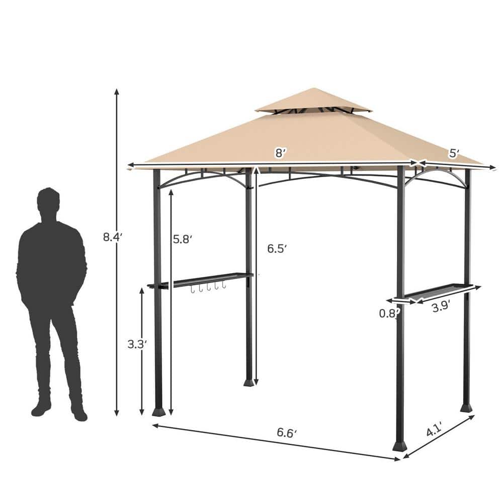 Beige 8 x 5 Feet 2-Tier BBQ Grill Gazebo with Metal Shelves