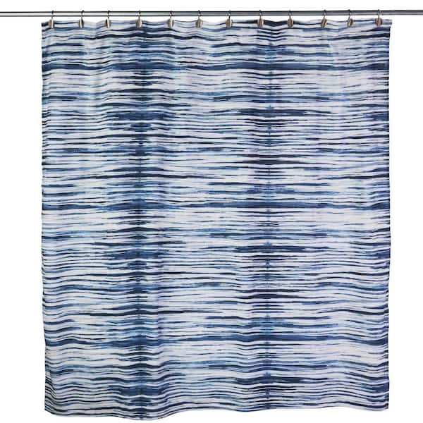 Shibori Stripe 72 In Blue Shower, Black And Blue Shower Curtain