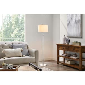 Ganton 58 in. Polished Nickel Finish 1-Light Standard Floor Lamp for Living Room with Hardback Drum Linen Shade