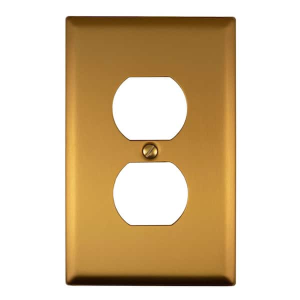 Oxford 1-Gang Brushed Gold Duplex Outlet Metal Wall Plate