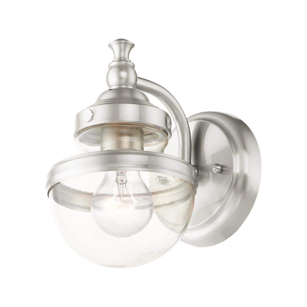 Oldwick Brushed Nickel Hand Blown Glass 1-Light Vanity Sconce