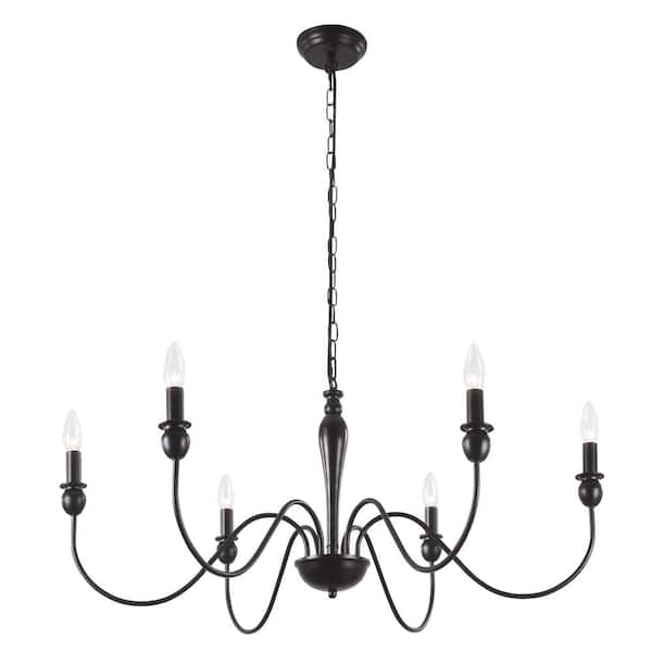 ZJVAIVE 6-Light Matte Black Classic Farmhouse Candle Style Chandelier for Living Room Bedroom with No Bulbs Included