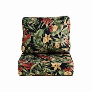 Outdoor Cushion Thick Deep Seat Pillow Back For Wicker Chair, 24 in. x 24 in. x 6 in., Square, Floral in Black