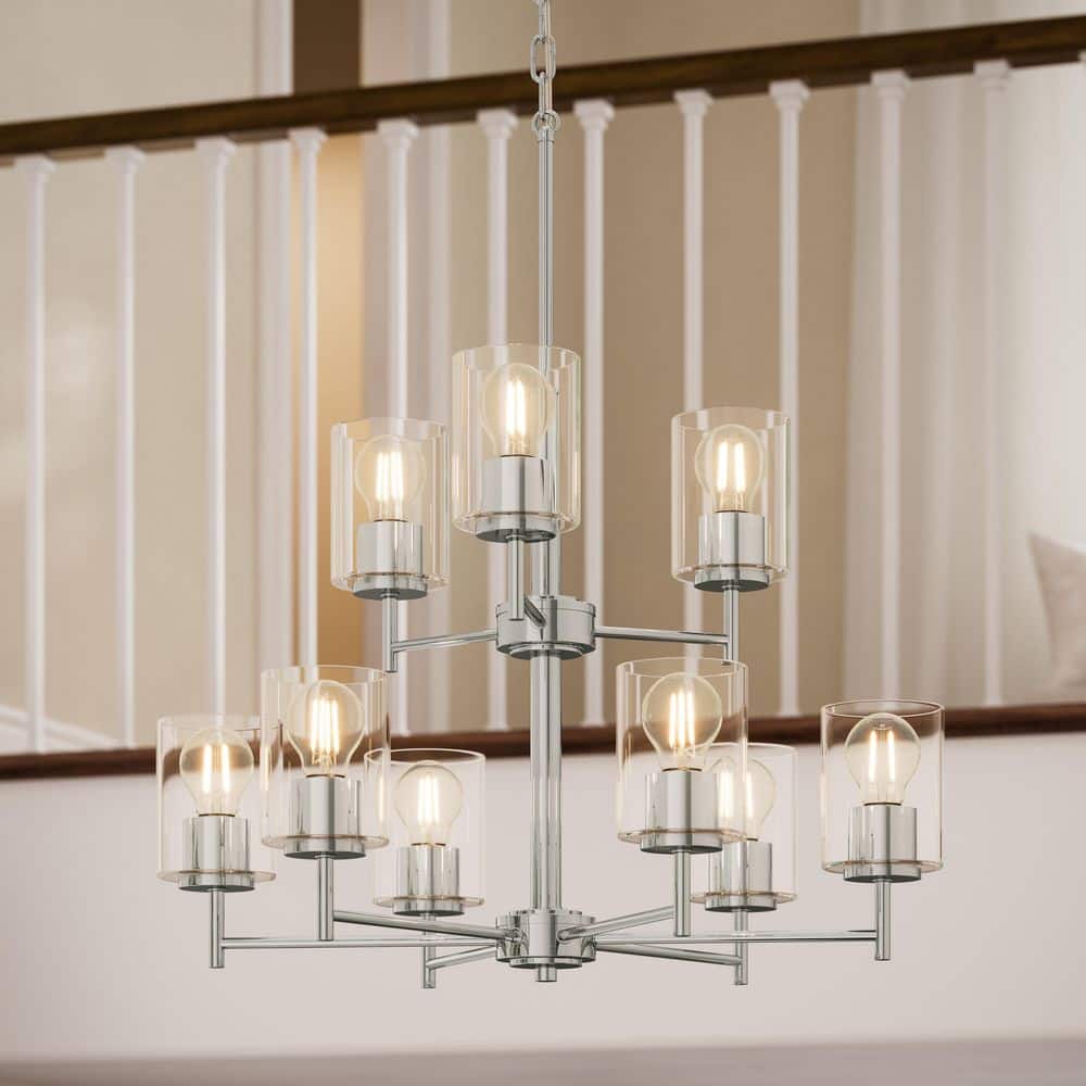Replay 25.5 in. 9-Light Polished Nickel Chandelier with Clear Glass Shades price history on PriceWatchPro