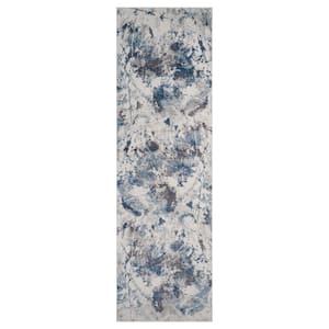 Avant Ivory Blue 3 ft. x 9 ft. Abstract Runner Rug