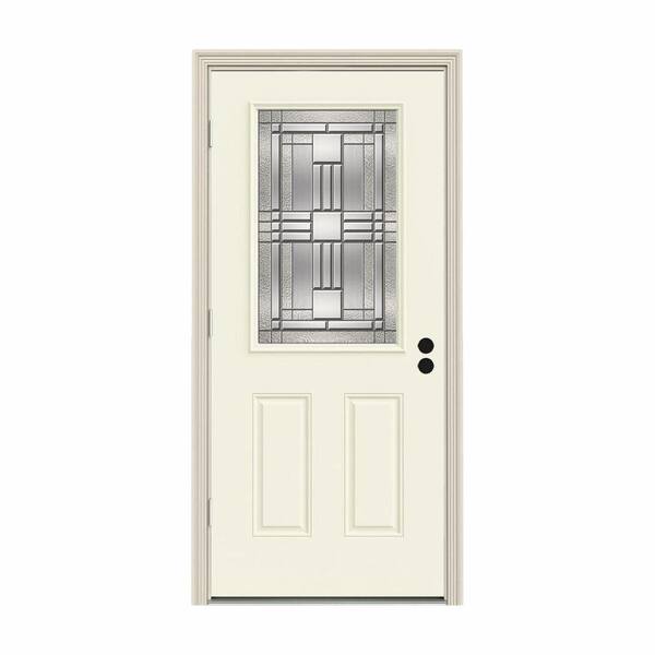 JELD-WEN 36 in. x 80 in. 1/2 Lite Cordova Vanilla Painted Steel Prehung Right-Hand Outswing Front Door w/Brickmould