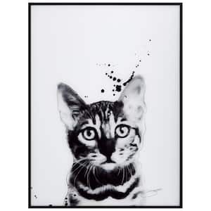 "Bengal Cat" Black and White Pet Paintings on Printed Glass Encased with a Gunmetal Anodized Frame