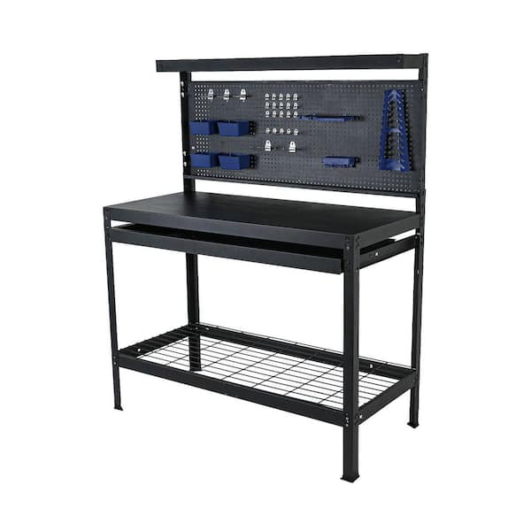 22 in. W x 48 in. D 1-Drawer Tools Cabinet Work Table, Workbench Table with Metal Top, Black