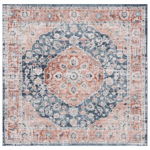 Madison Navy/Rust 7 ft. x 7 ft. Border Floral Medallion Persian Square Area Rug
