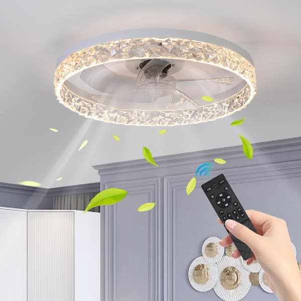 19.7 in. Indoor White Embedded Installation Ceiling Fan with Dimmable LED and Transparent Gray ABS Blades