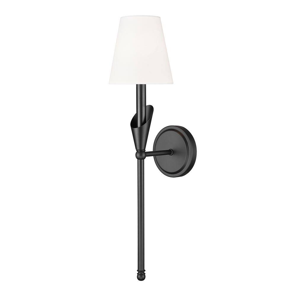 Claudelle 5.75 in. 1 Light Matte Black Wall Sconce with White Fabric Shade price history on PriceWatchPro