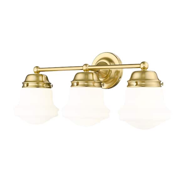 Unbranded Vaughn 22.5 in. 3-Light Luxe Gold Vanity-Light with Matte Opal Glass Shade with No Bulbs Included