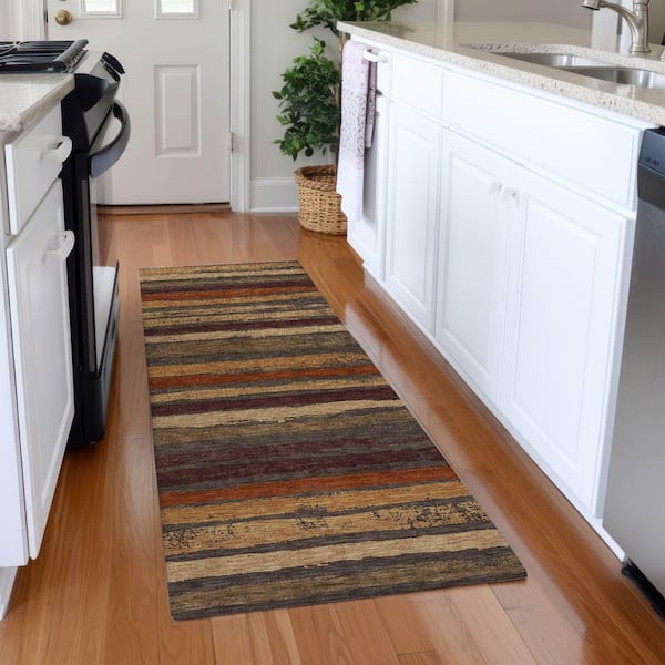 Mayfield Premium Machine Washable Abstract AMF1019 Chocolate 2 ft. 3 in. x 7 ft. 6 in. Runner Rug