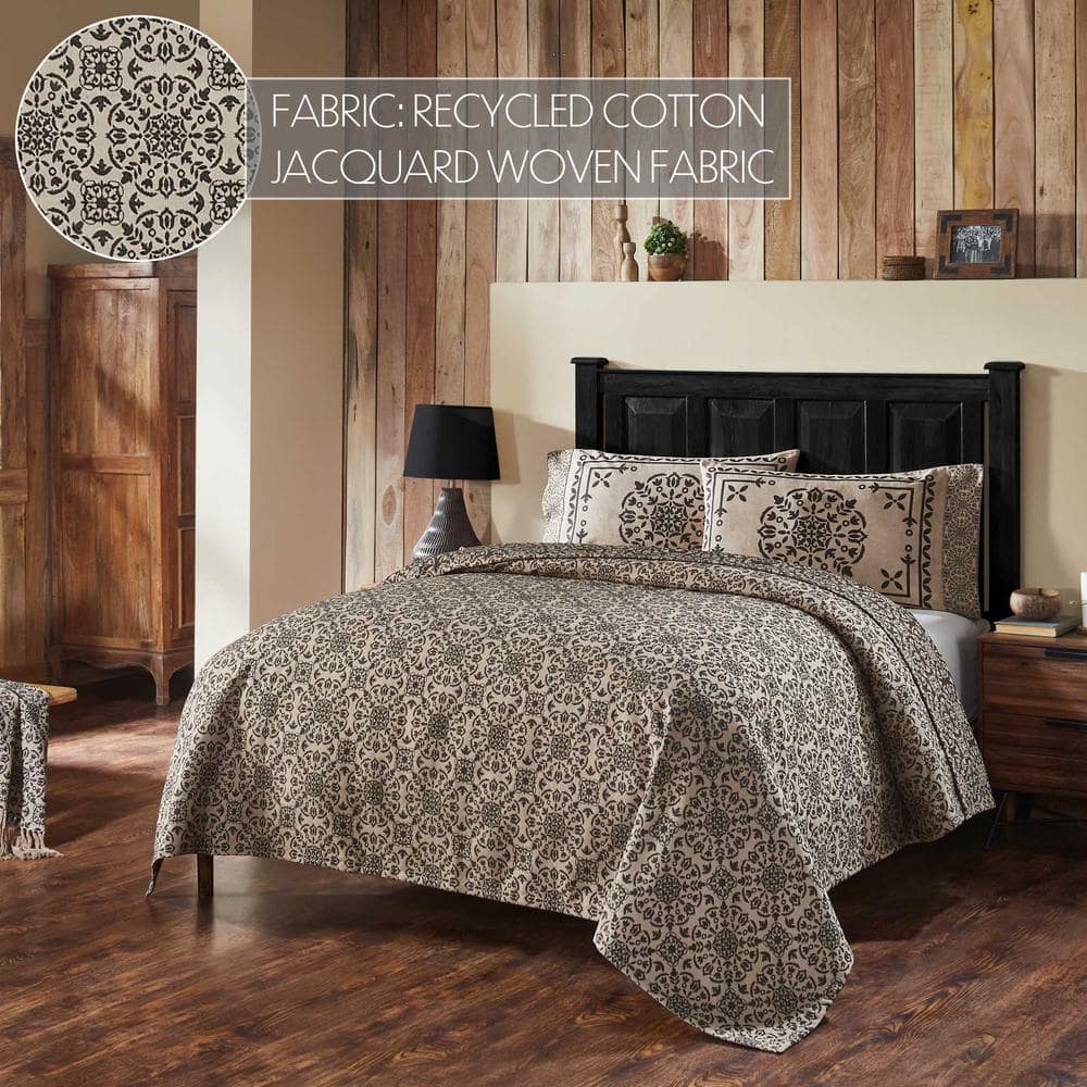 Natural Black Cotton Queen Medallion Coverlet