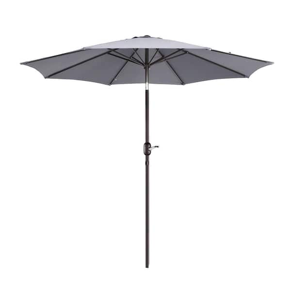 Pure Garden 9 ft. Aluminum Market Patio Umbrella with Auto Tilt, Hand Crank Lift in Gray