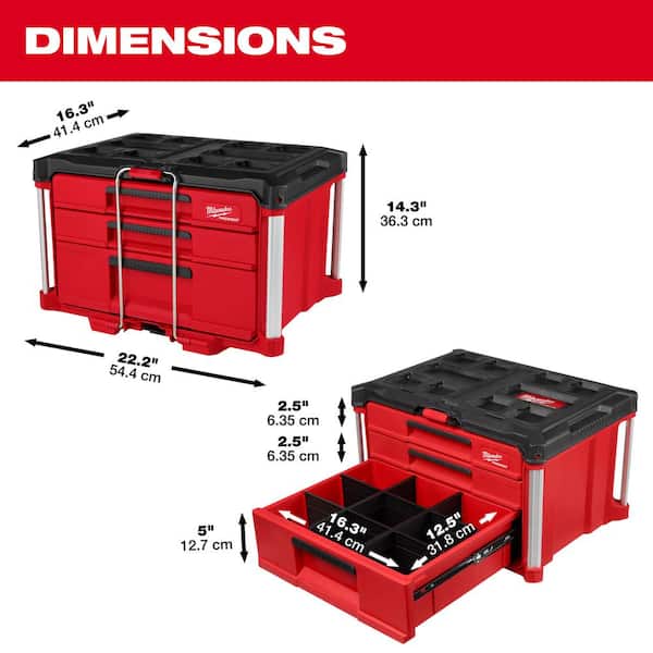 Milwaukee - PACKOUT 22 in. Modular 3-Drawer Multi Drawer Tool Box with Metal Reinforced Corners and 50 lbs. Capacity