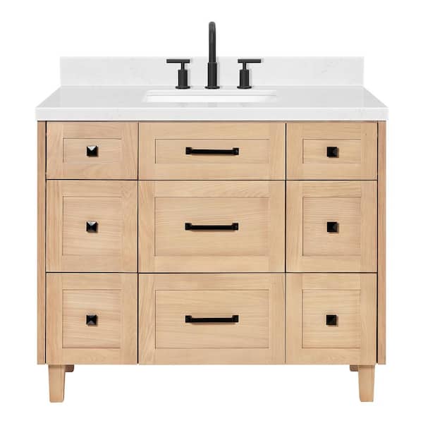 Monroe 42 in. Single Sink Freestanding Bathroom Vanity in Oak with Carrara White Quartz Top