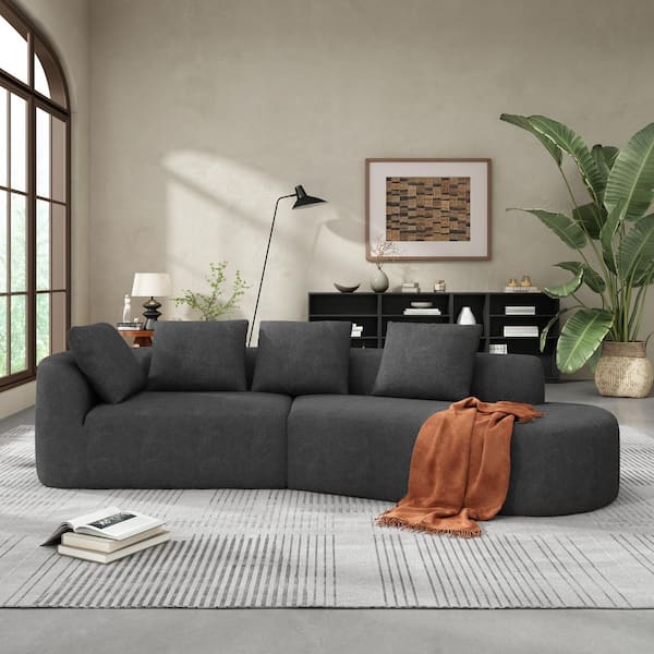 Salta Modern 116 in. 2-Piece Polyester Upholstery Curved Sectional Sofa in Charcoal Grey with Compressed Sponge, Pillows
