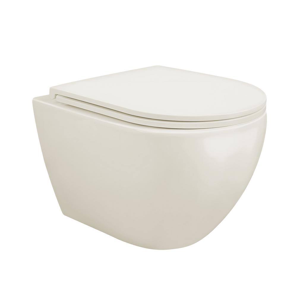 Beige Ceramic Elongated Wall-Mounted Dual Flush Toilet