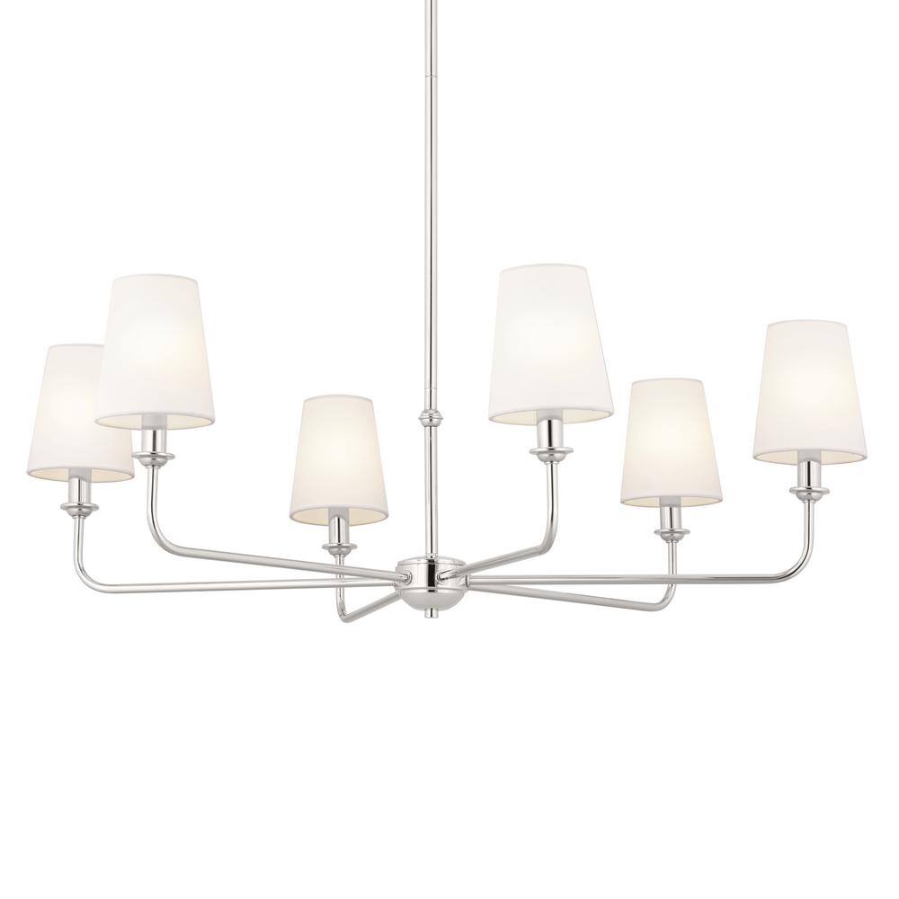 Elegant Pallas 6-Light Chandelier in Polished Nickel with White Linen Shades