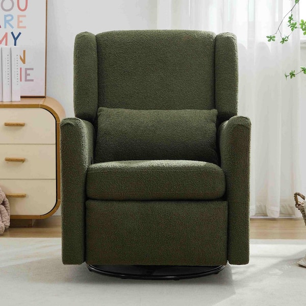 Seaweed Green Linen Wide Wingback Swivel Rocker and GliderRecliner Chair Set of 1