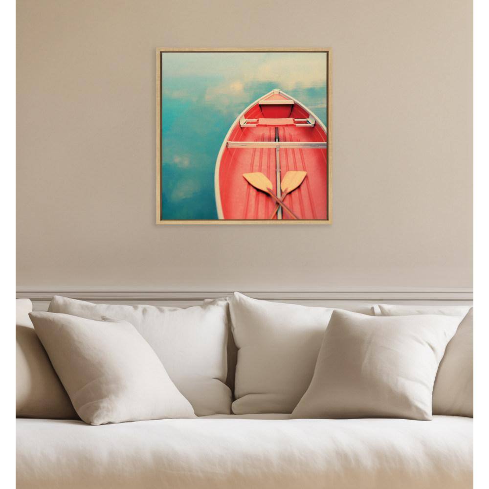 Floating on a Cloud Red Boat Framed Canvas Art 22"x22"