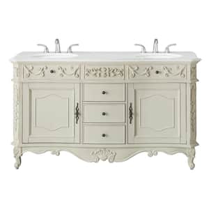 Winslow 60 in. W x 22 in. D x 35 in. H Double Sink Freestanding Bath Vanity in Antique White with White Marble Top