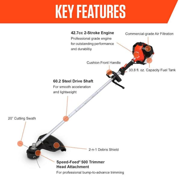 42.7 cc Gas 2-Stroke Straight Shaft Pro String Trimmer with 20 in. Cutting Swath and High Capacity Speed-Feed 500 Head