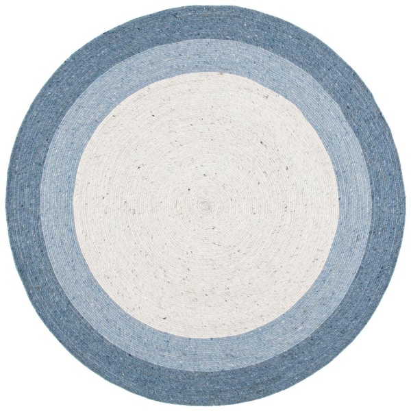 SAFAVIEH Braided Ivory/Blue 7 ft. x 7 ft. Round Solid Area Rug