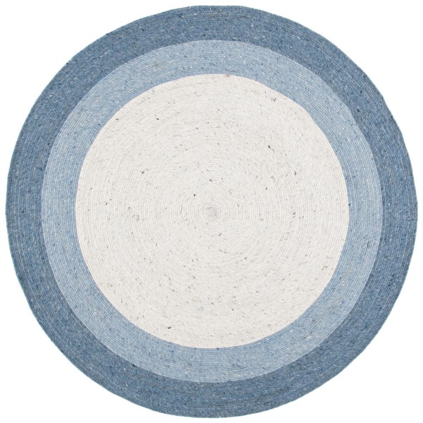 SAFAVIEH Braided Ivory/Blue 8 ft. x 8 ft. Round Solid Area Rug BRD903M ...