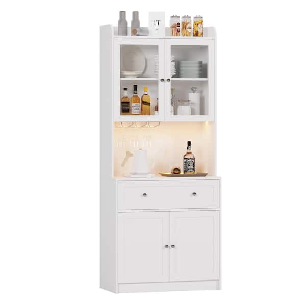 Unbranded White 70.8 in. Coffee Bar Cabinet with LED Light, Home Bar Cabinet for Kitchen, Dining Room