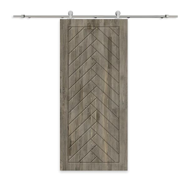 CALHOME 32 in. x 96 in. Weather Gray Stained Pine Wood Modern Interior Sliding Barn Door with Hardware Kit