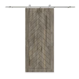 44 in. x 80 in. Weather Gray Stained Solid Wood Modern Interior Sliding Barn Door with Hardware Kit