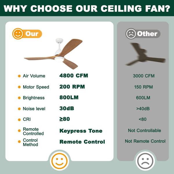 Jushua 52 in. Indoor White Downrod Mount Ceiling Fan with Light